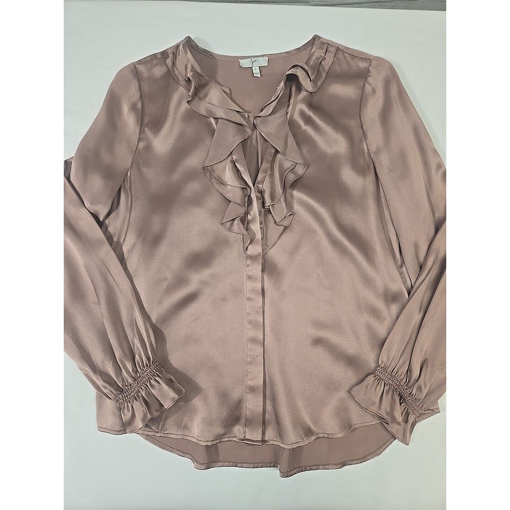 JOIE Women's Size Small 100% Silk Ruffle Blouse Button‎ Up Dark Blush Pink